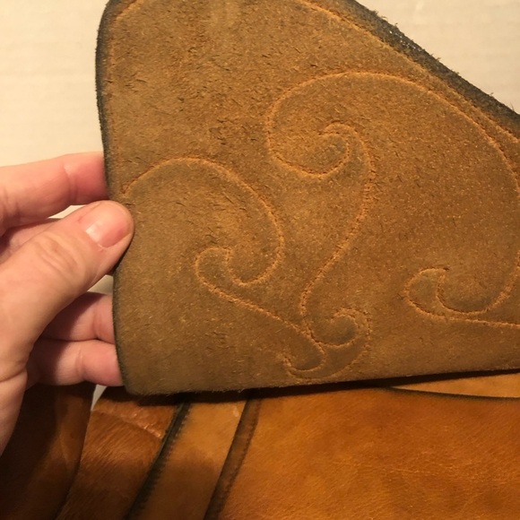 Artistic Tan Leather Crossbody Bag handmade from the 60s -hippie bag retro - Picture 3 of 9